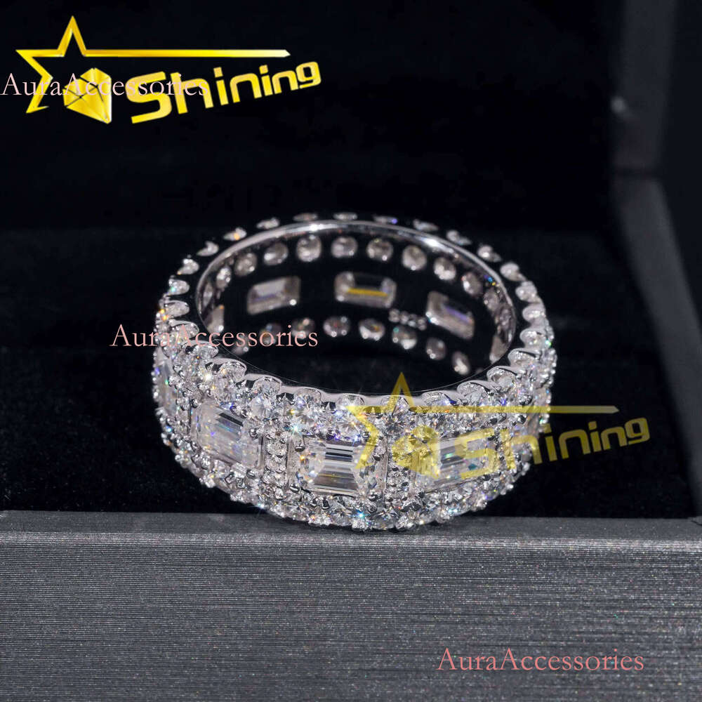 Emerald Cut Moissanite Iced Out Men's Sier Gold Plated Hip Hop Fine Jewelry Men Ring