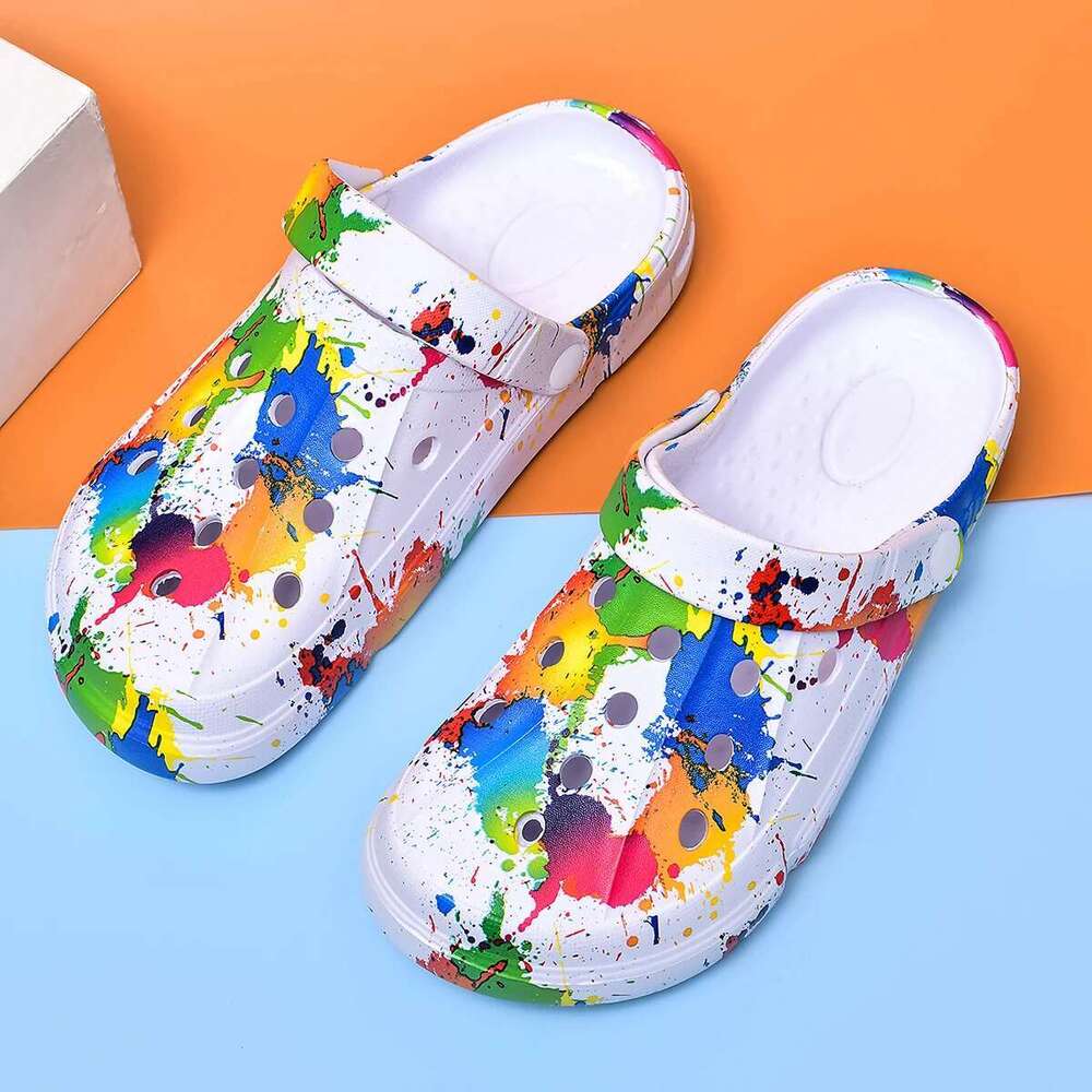 Couple Style Men's and Women's Clogs Slippers Inkjet Pattern Air Cushion Breathable Beach Sandals Outdoor Thick-Soled Mu