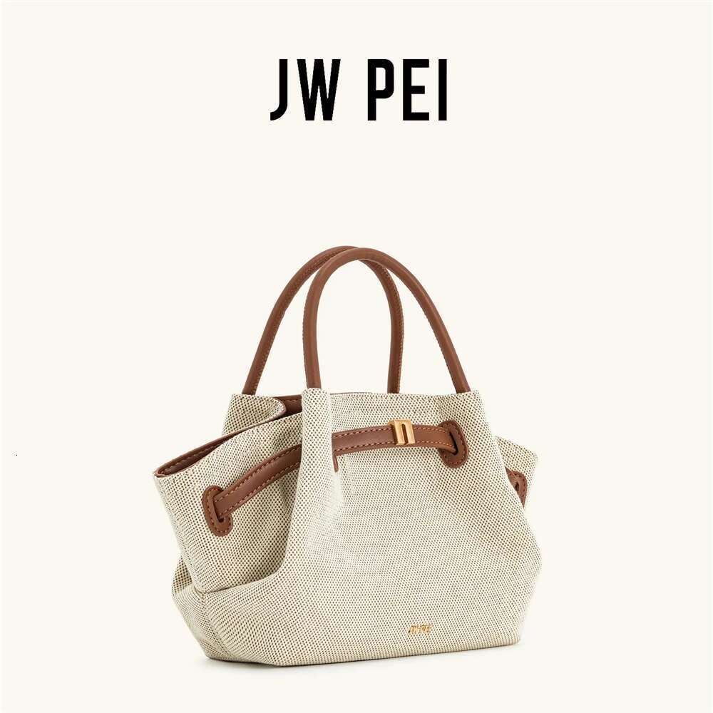 JW PEI 2025New Women's Canvas Brown Crossbody Shoulder Mini Vegan Tote Handbag Dumpling Bag High Quality Leather