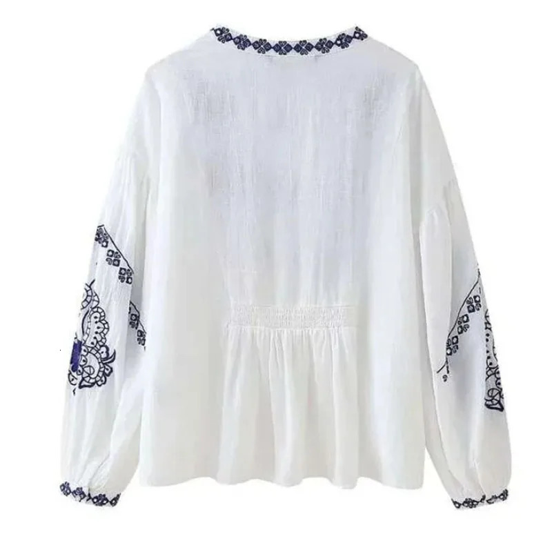 Lucyever Womens VNeck ed Blouses Spring Summer LongSleeved Casual Shirt Female Versatile Loose Soft White Shirts 250514