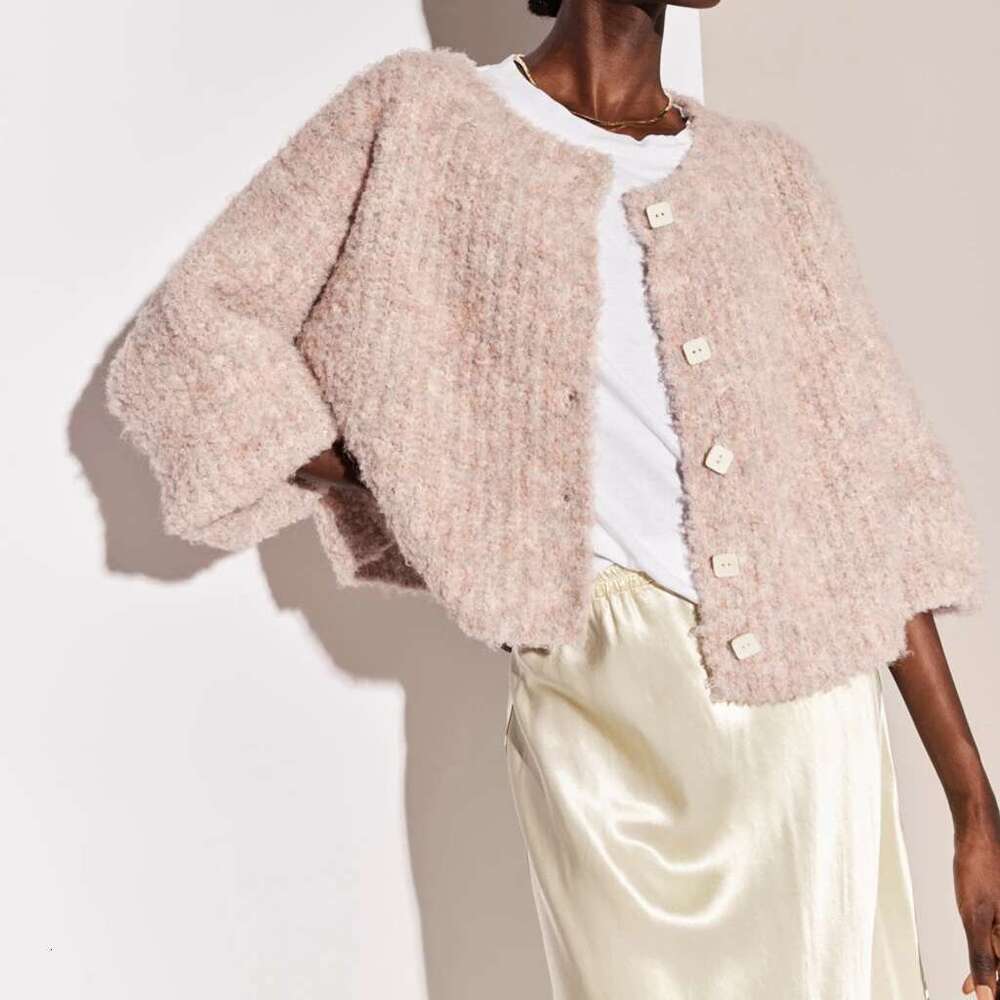 Combhasaki Women's Y2K Vintage Fuzzy Cardigan Tops Lantern Long Sleeve Round Neck Button Down Aesthetic Cropped Knitwear Sweater