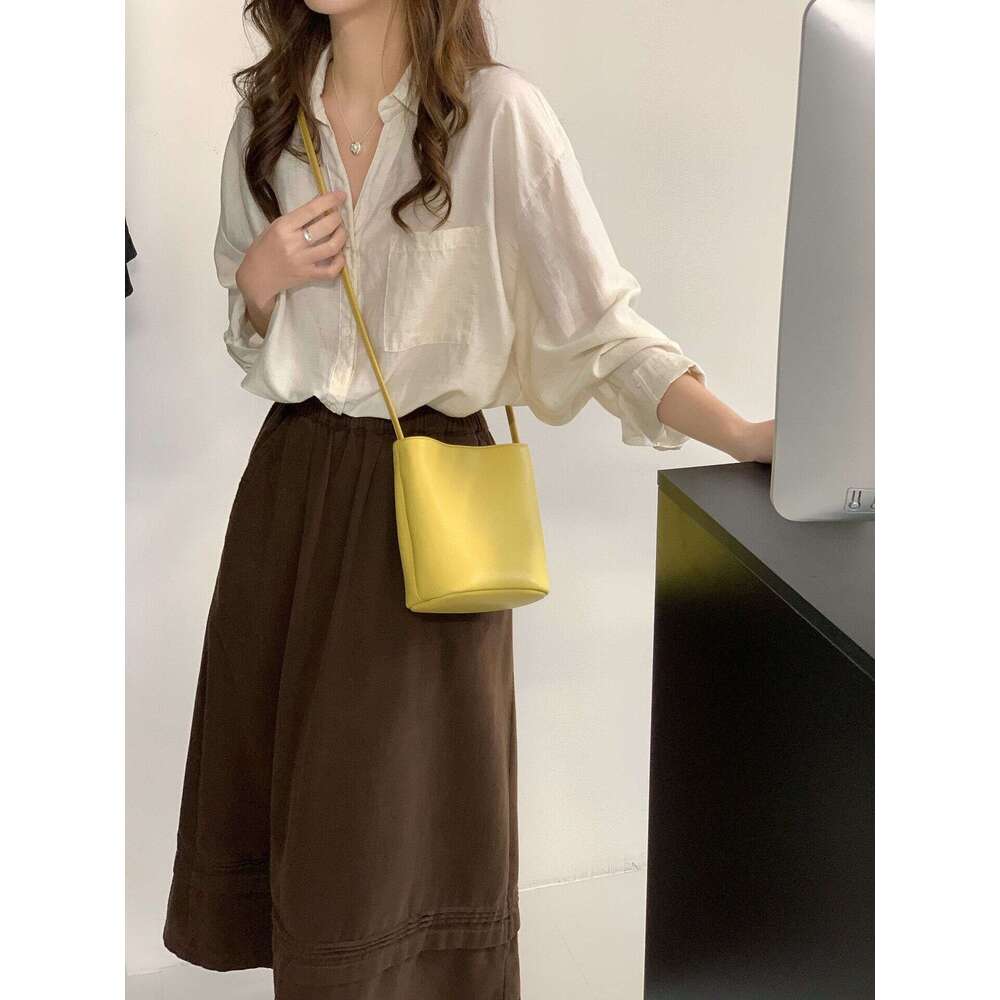 Simple Small Bucket Genuine Leather 2025 New Model, Top Layer Cowhide Single Shoulder Armpit Crossbody Women's Bag, High-End Feeling