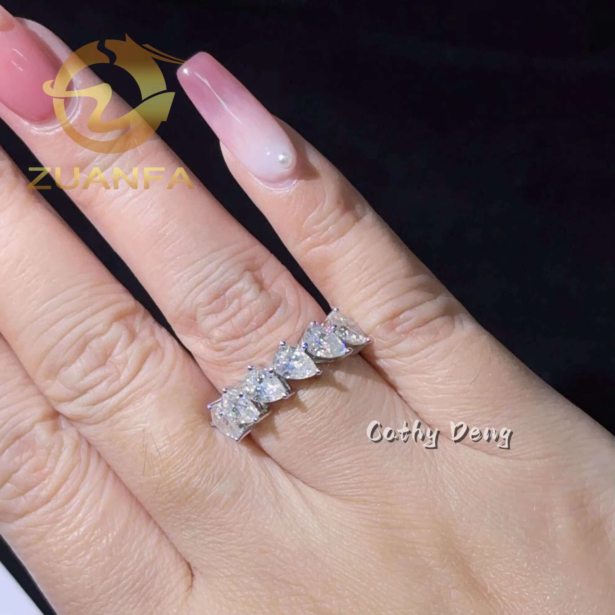 Iced Out Jewelry Pear Cut Half Eternity Ring for Women 18k White Gold Plated Moissanite Rings 925 Silver Women Pear Ring