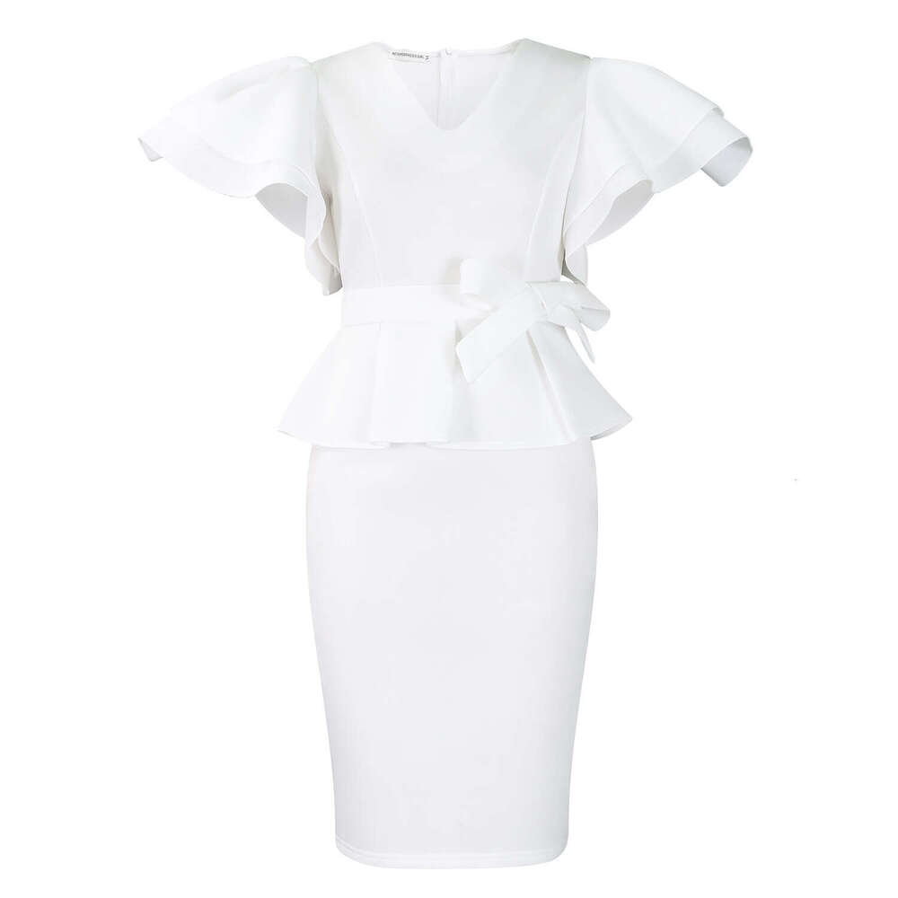 Women's Wear New Fashionable And Elegant Ruffle Edge Solid Color Hip Hugging Banquet Dress