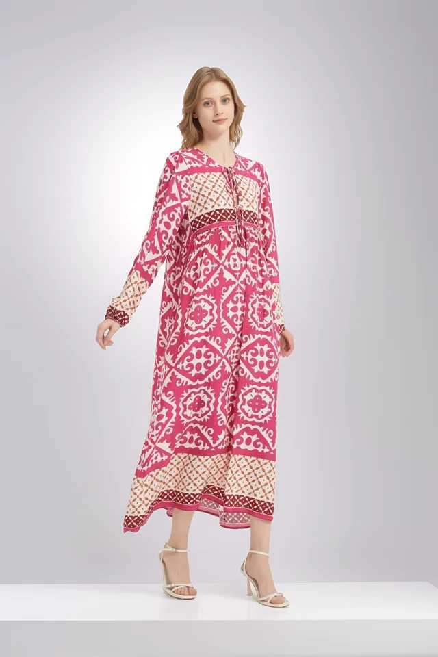 Boho Maxi Dress 2025 Womens Long Bohemian Dress Loose Fit Geometric Print Tiered Flowy Dress V-Neck Long Slve X250514