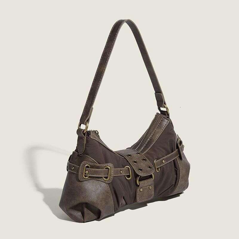 Autumn Winter New Fashionable Maillard Used Soil Style Shoulder with Wrinkle Needle Buckle Versatile Underarm Bag