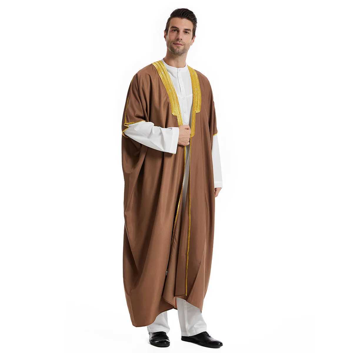 2025 Muslim Arab Men Thobe Thawb Caftan Eid Jubba Thobe Mens Cardigan Abaya Long Dress Ramadan Robe Saudi Arab Musulman Caftan Dubai X2505141
