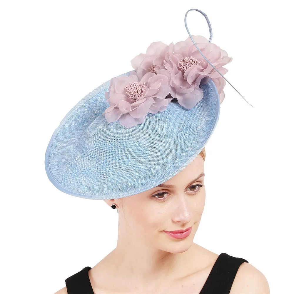 Big Sinamay Kentucky Fascinator Hat Elegant Women Flower Church Cocktail Tea Party Wedding Headwear with Headband Clip 250513