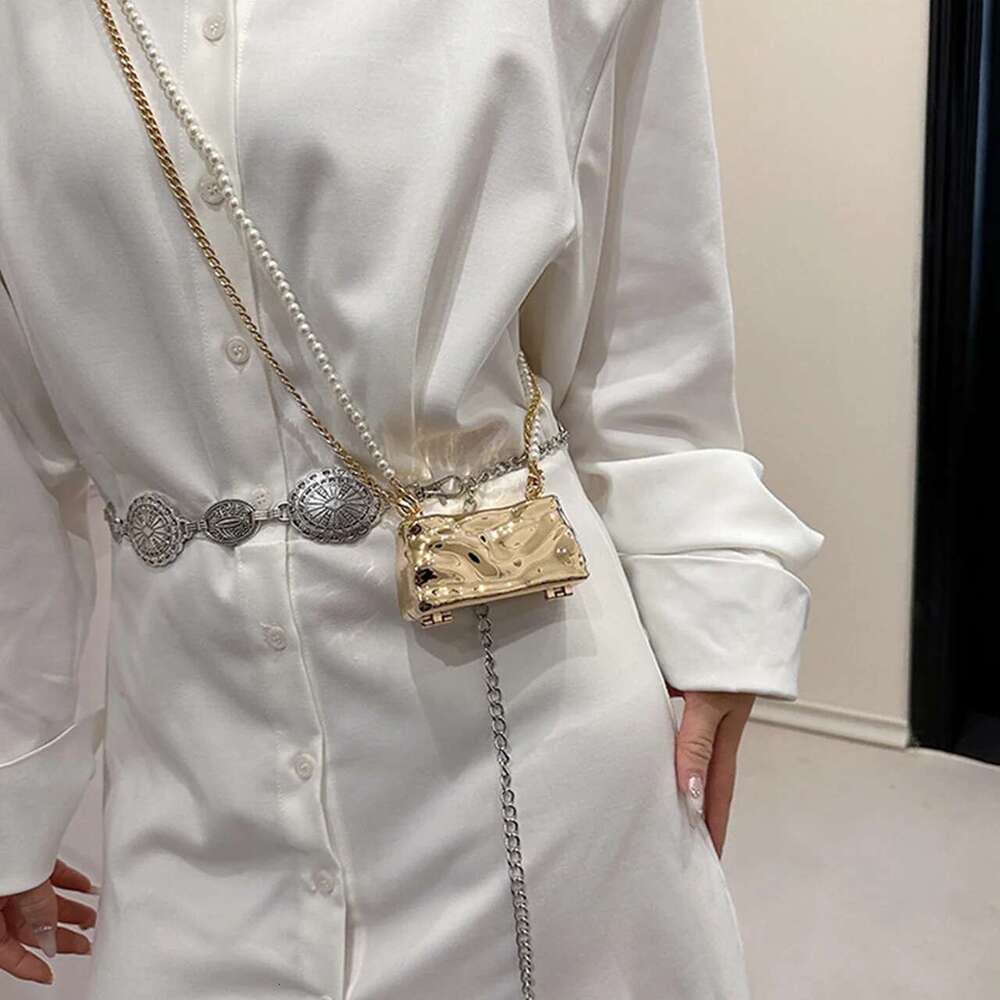 for Metal Mini Women 2025 New Fashion Ice Crack Pearl Chain Mouth Red Designer Shoulder Bag