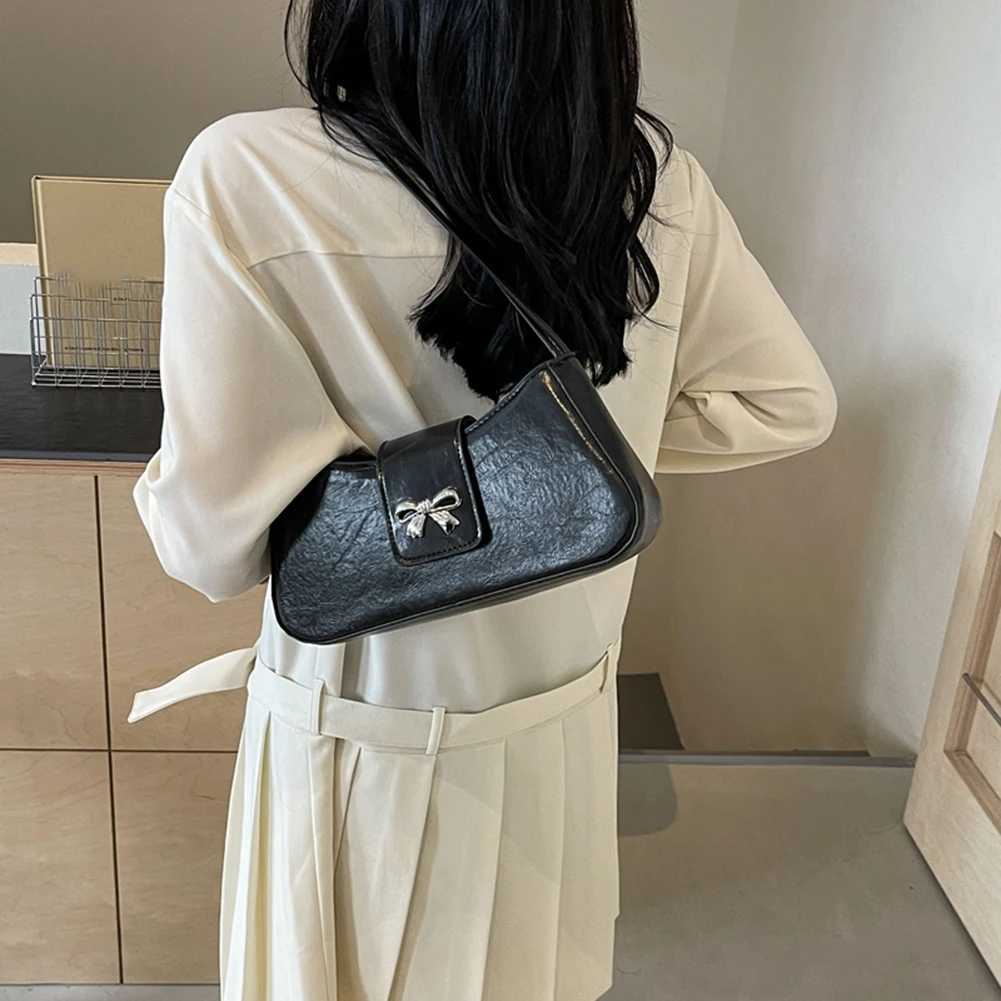 Wen PU Bow Shoder Bag Fi Carrying Bag Large Capacity Simple Top Handle Bag Hasp Zipper Closure Small Shoder Purse Z250514