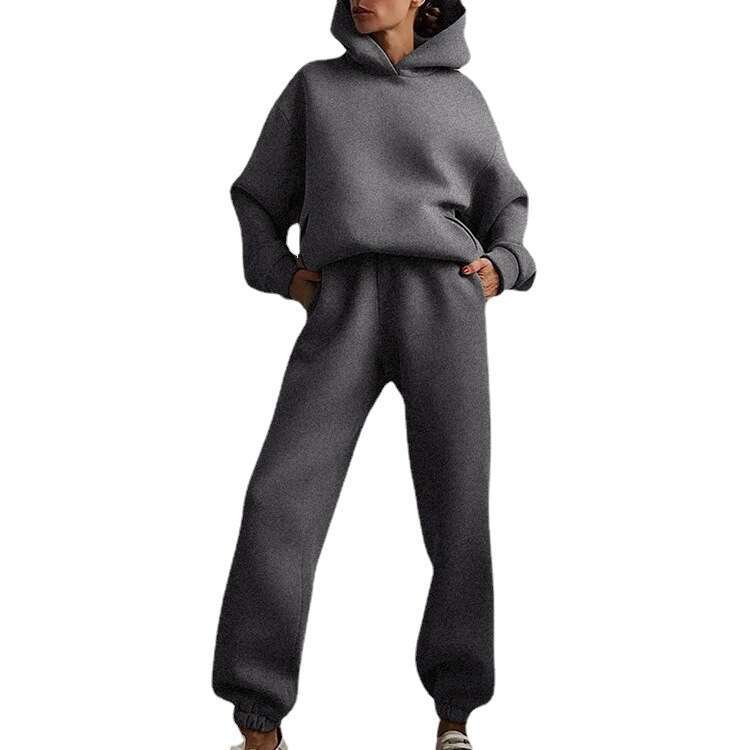 2025 Spring Womens Solid Color Casual Fashion Pants Thickened Sports Hoodie Set for Women Gentle Wind Non-ironing Long Versatile New Pattern New Arriv
