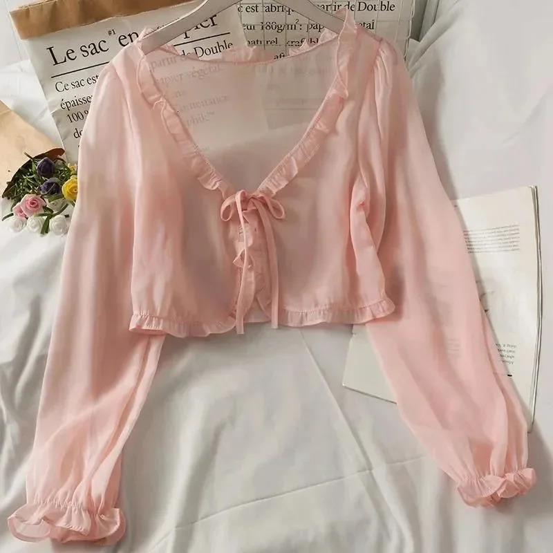 Women Thin Casual Lace Bow Summer Sun Protection Clothes Female Cardigan Shirt Clothing Tops Blouse For Woman 250514