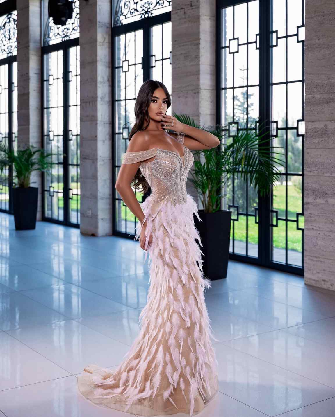 Luxury Feather Mermaid Prom Dresses For Special Occasions Off Shoulder Sequined Evening Gowns Customized Birthday Party Dress