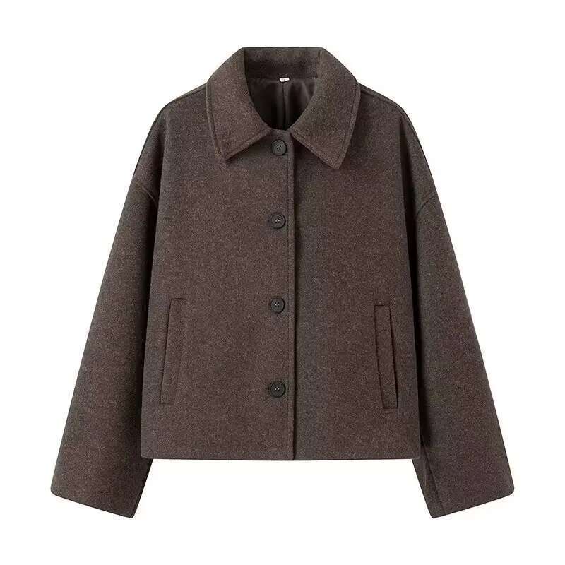 Autumn new fashion versatile simple lapel high-end woolen jacket for women