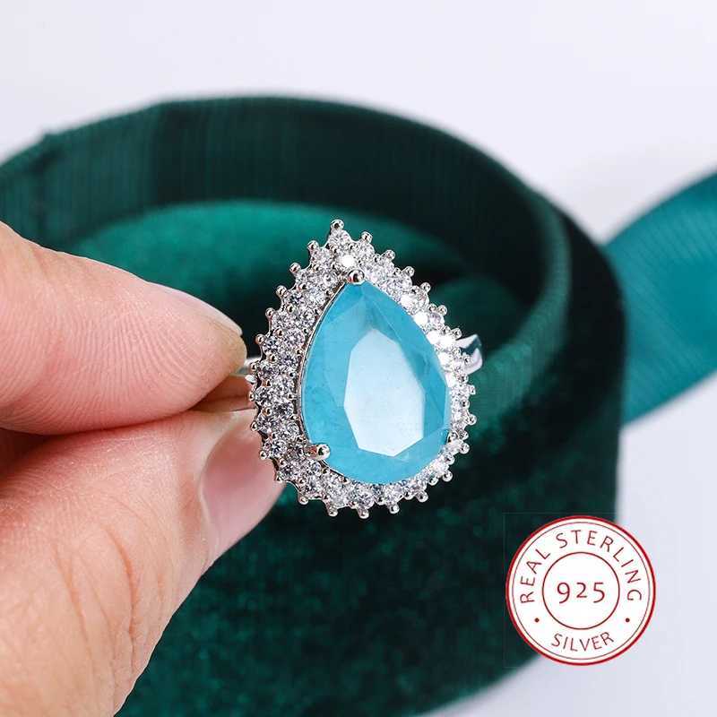 Creative Paraiba Flower Sphire Full Diamond Couple Ring for Women Zircon Valentines Day Gift Jewelry Sterling Silver RingsXJ250514