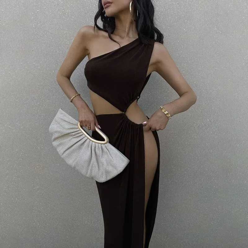 Women Round Cutouts Asymmetrical Neck Elegant nning Maxi Dress Midnight Party Robe Female Side Split White Dresses X250514