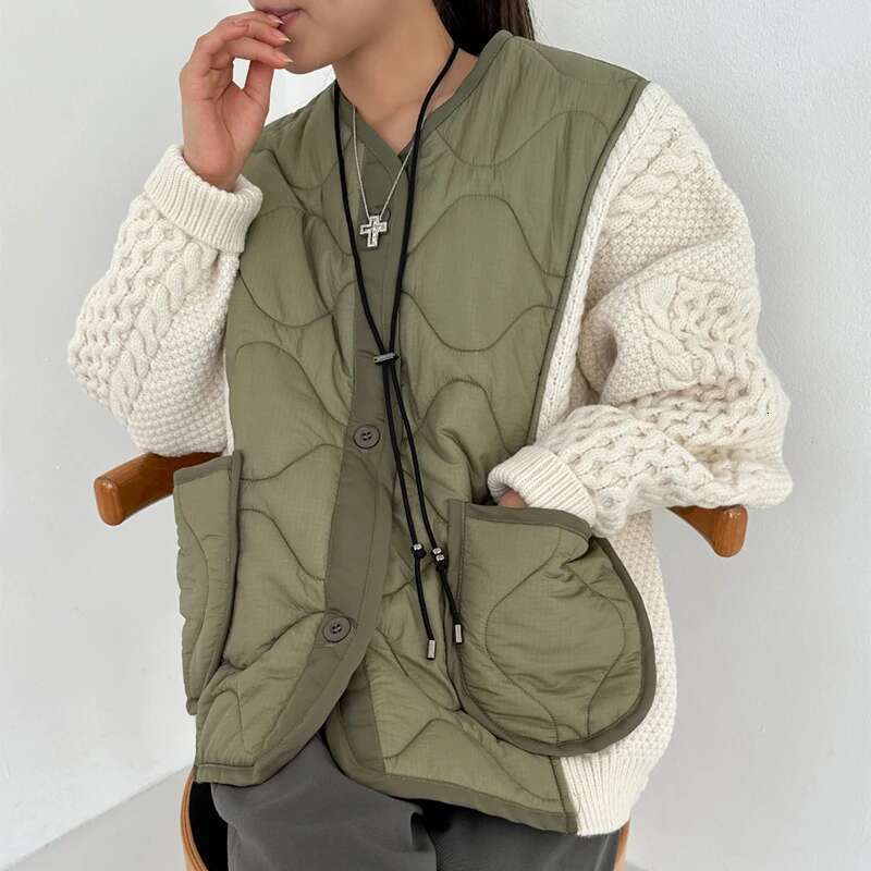 V Neck Fake Two Jackets for Women 2025 Chaquetas Para Mujer Winter Cotton Parkas Thick Knitted Cardigan Twists Coat Y2k Top