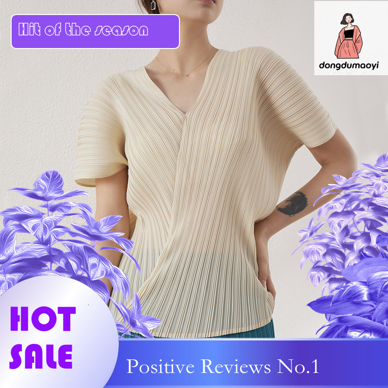 dongdumaoyi Miyake Women's 2024 Summer KK Fold Cross Design Top Loose and Versatile T-shirt
