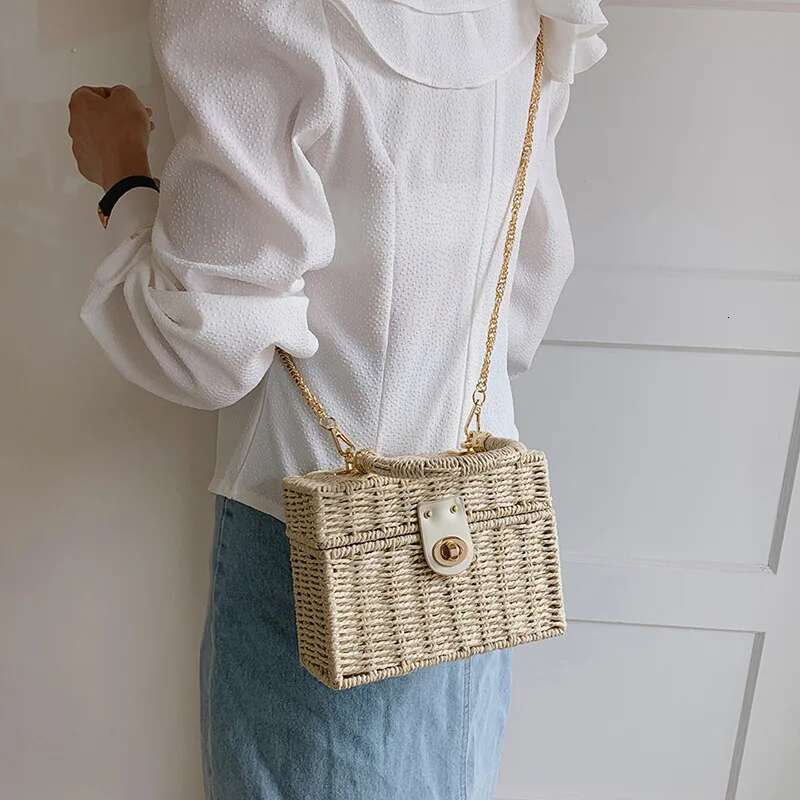 Summer Box Small Purse And Handbags For Women Rattan Straw Woven Crossbody Shoulder Female Fashion Chain Travel Beach Bags