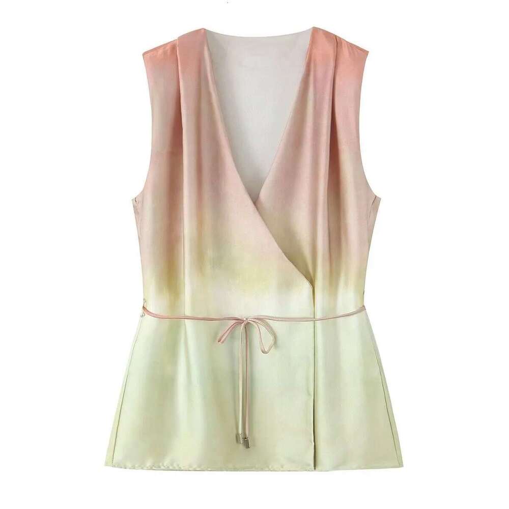 Pb&Za Summer New Women's Tie Dye Printed V-Neck Sleeveless Temperament Top High Waisted Loose Pants Set