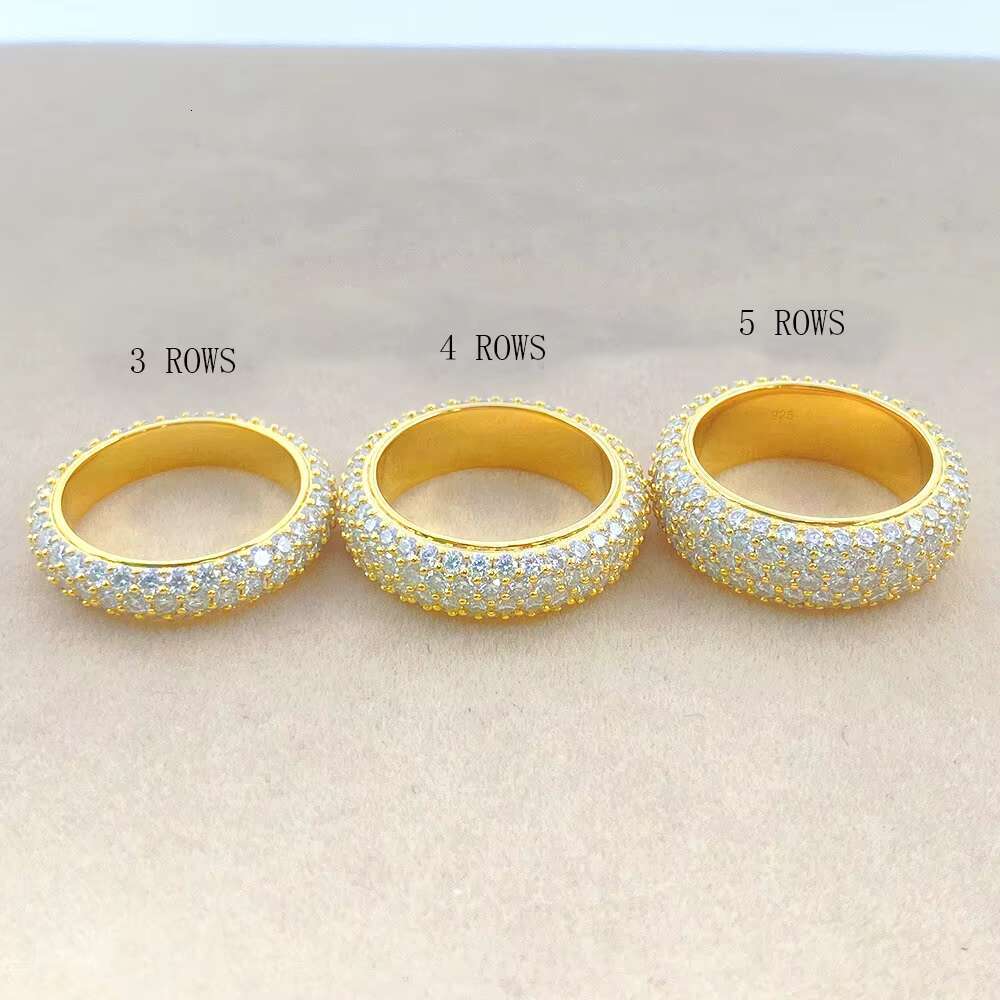 Luxury Iced Out Jewelry 5 Rows VVS Moissanite Diamond Hip Hop Rings S925 Moissanite Ring
