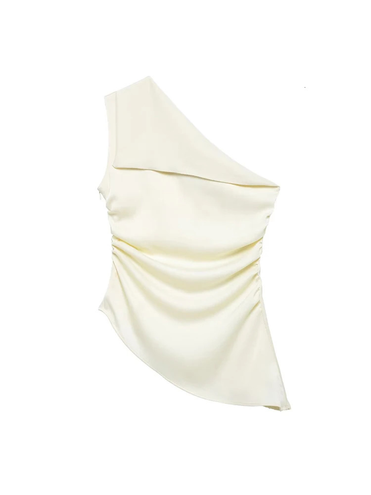 TRZA Womens Asymmetric Draped Blouse One Shoulder Side Zipper Chic Fashion Top Female Shirt 250514