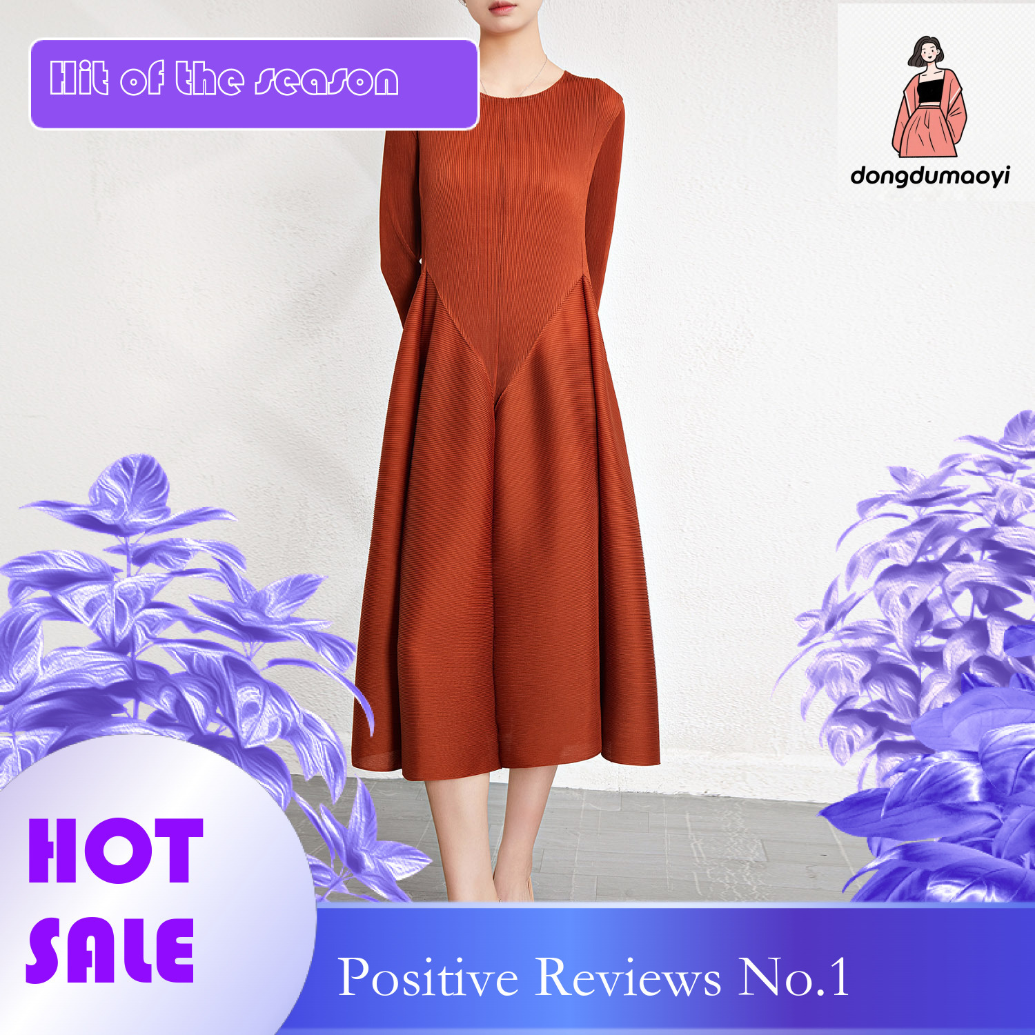 dongdumaoyi French light mature style sleeved dress for women in Spring Autumn new with a luxurious atmosphere and pleated cake long skirt