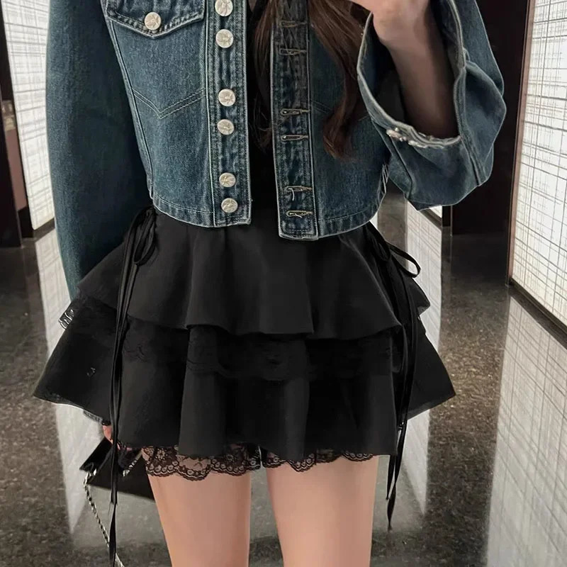 Lucyever Sweet Girls Fluffy Bubble Tutu Skirt Japanese Style Lace Splicing Cake Jk Skirts Women Lolita Cute Pleated Mini 250514