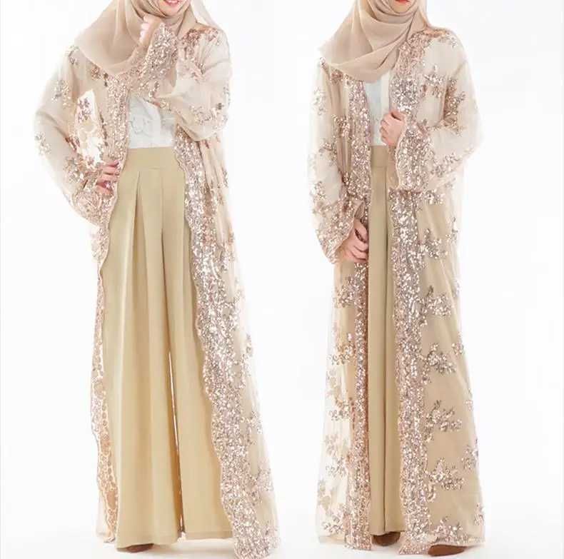 Eid Sequin Open Kimono Abaya Muslim Women Cardigan Dresses Ramadan Turkey Dubai Kaftan Islam Arab Robe Belted Jalabiya Caftan X250514