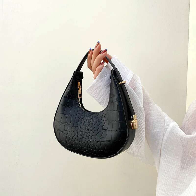 Bag Half Moon Vintage PU Leather Small Handbag Brands Women Shoulder Bags Retro Black Ladies Armpit Purses Girls Totes