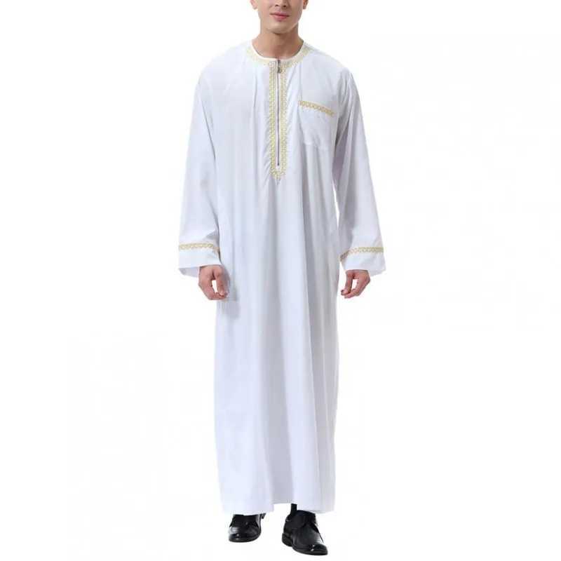 Mens Muslim Robes Middle East Arab Ramadan Islamic Clothing Solid Color Casual Lace Round Neck Long Sleeve T-shirt Dress Tunic X250514