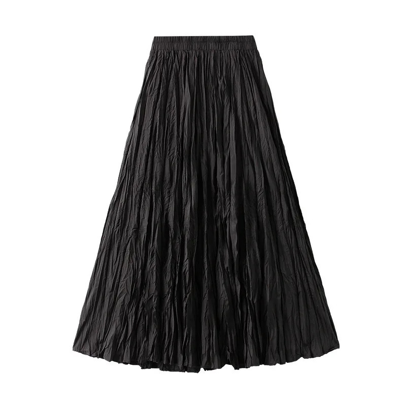 Womens Spring Summer Solid Pleated Halfbody Skirt Korean Fashion ALine Long Female Elegant Casual y 250514