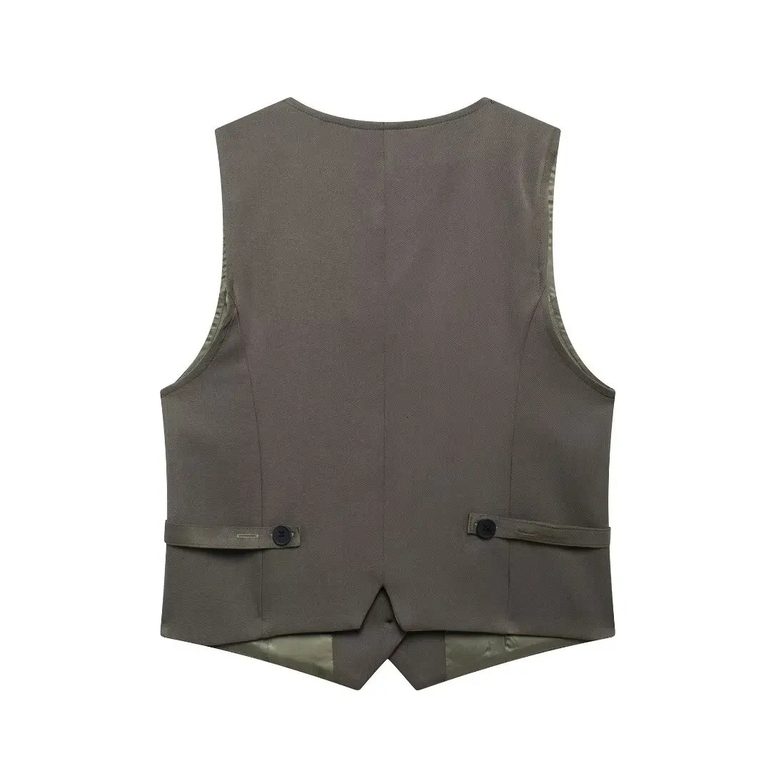 DUOPERI Womens Fashion Solid Single Chest Vest Vneck Sleeveless Jacket 250506