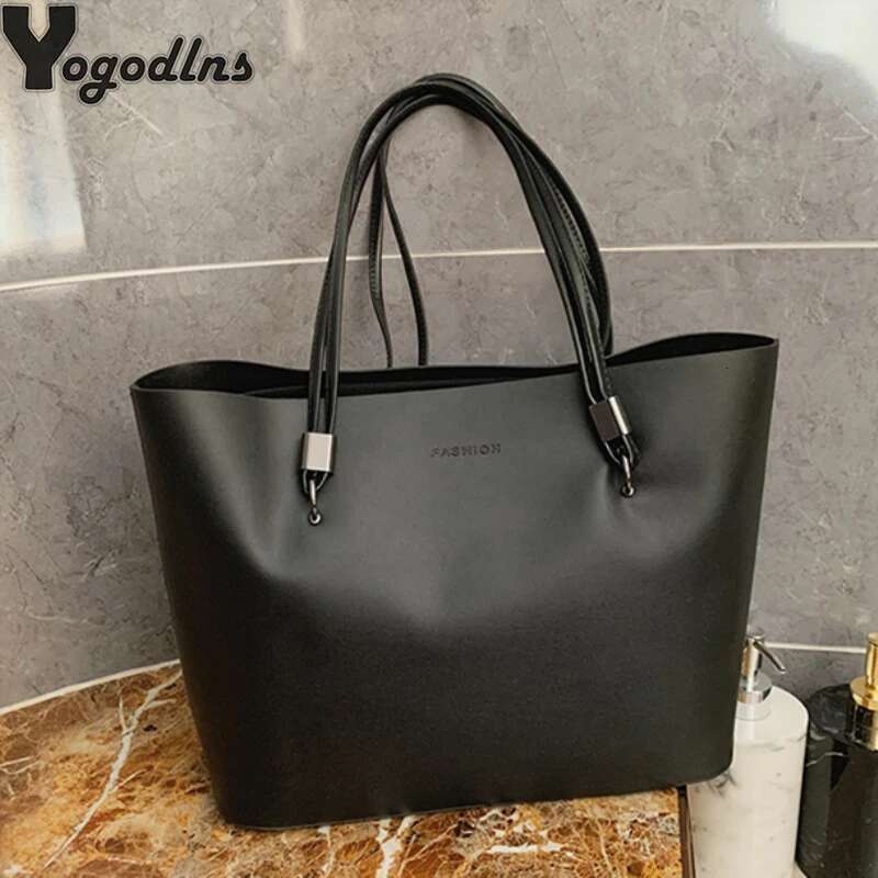 Solid Color Women's PU Leather Handbag And Purse Large Capacity Fashion Shoulder Female Designer Shopping Tote Bags