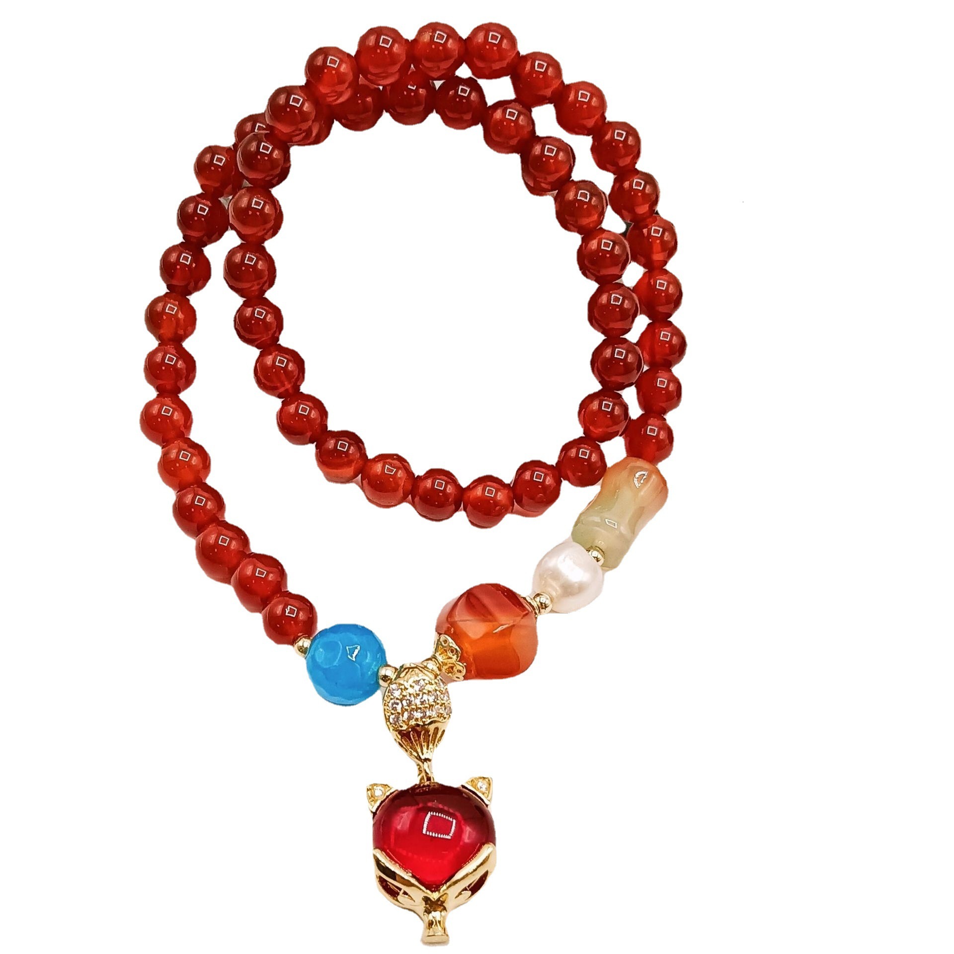 Straight Ethnic Style Simple Elegant Red Agate Bracelet for Women's Doubles and Circles