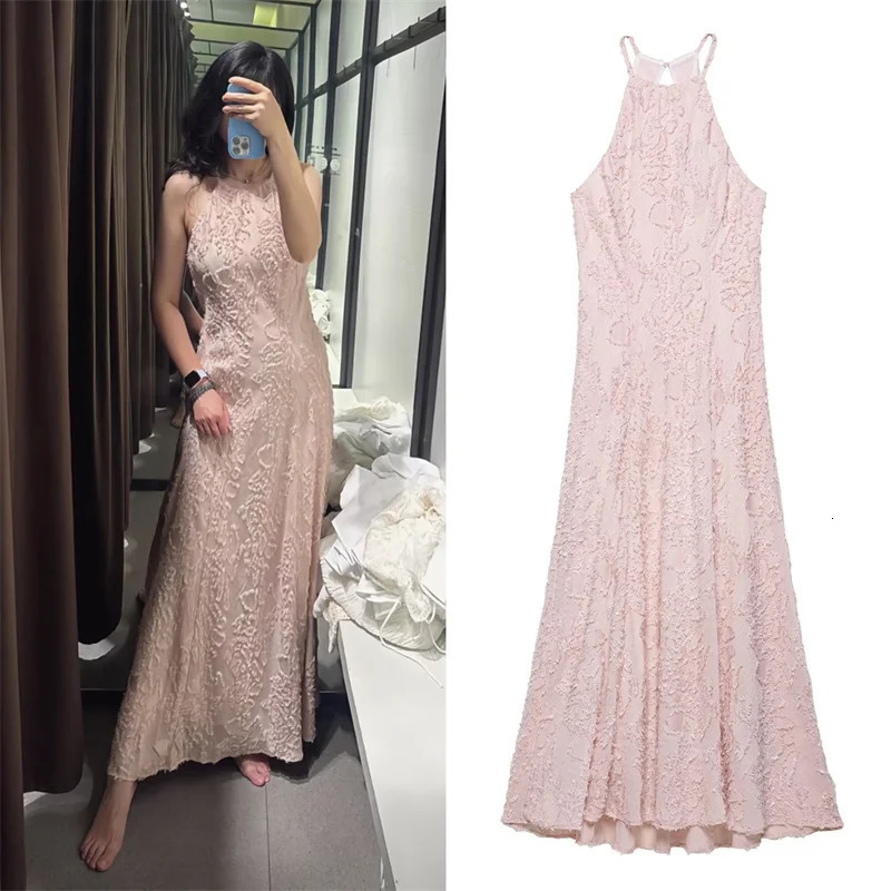Womens Dress Summer Pink Halterneck n Maxi Sexy Slim A Pendulum Personality Flower Decoration 250514