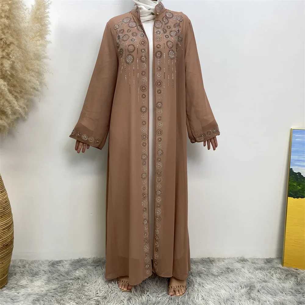 Diamond for Muslim Women Chiffon Open Cardigan Abaya Kimono Maxi Dress Turkey Dubai Arab Kaftan Eid Party Morocco Gowns Jalabiya X250514