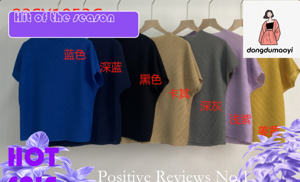 dongdumaoyi Miyake short sleeved top spring/summer 2024, with niche design a round neck, loose fit, slimming and pleated t-shirt for women