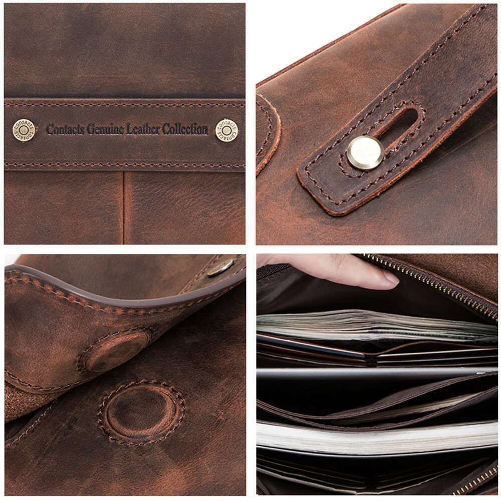 Cowhide Leather Men's Clutch iPad Mini 4 5 6 Iphone Clutches For Male Men Wallet Fashion Large Capacity Purse Gift