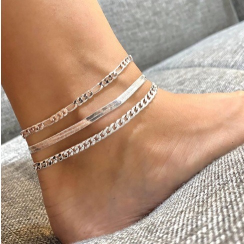 Fashion flat snake chain metal three piece set for chains, women's new versatile foot accessories