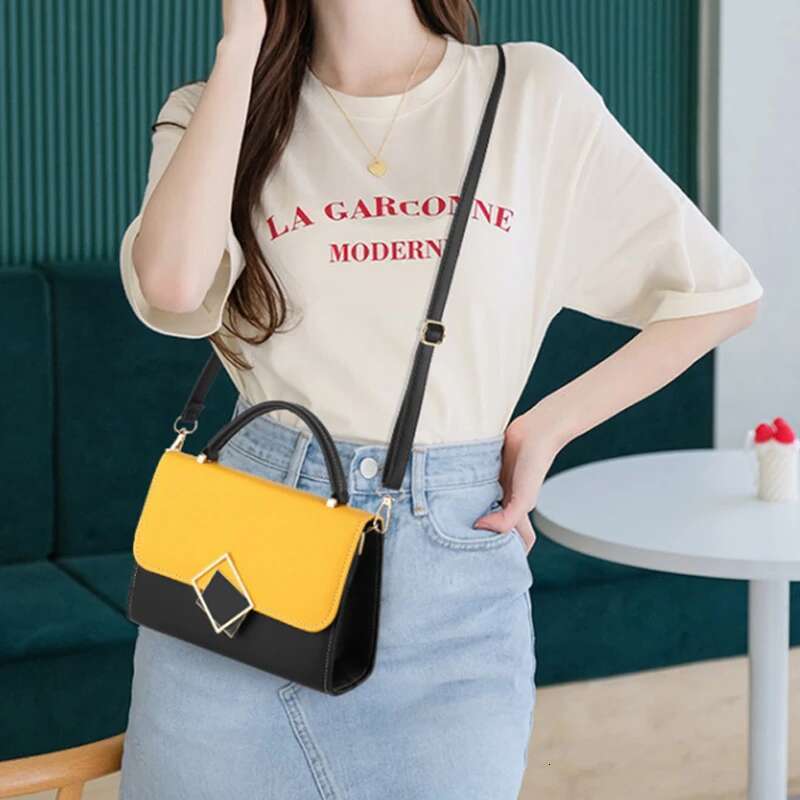 Contrast Color Fashion Crossbody Women PU Leather Shoulder Casual Messenger Designer Small Square Bag Bolso