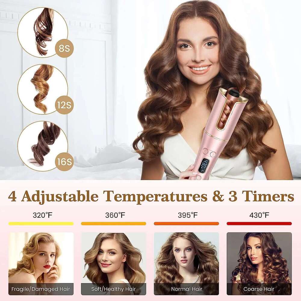 Automatic Curler Wand with 4 Temperatures 3 Timers & LCD Display Curling Iron Dual Voltage Hair Styling