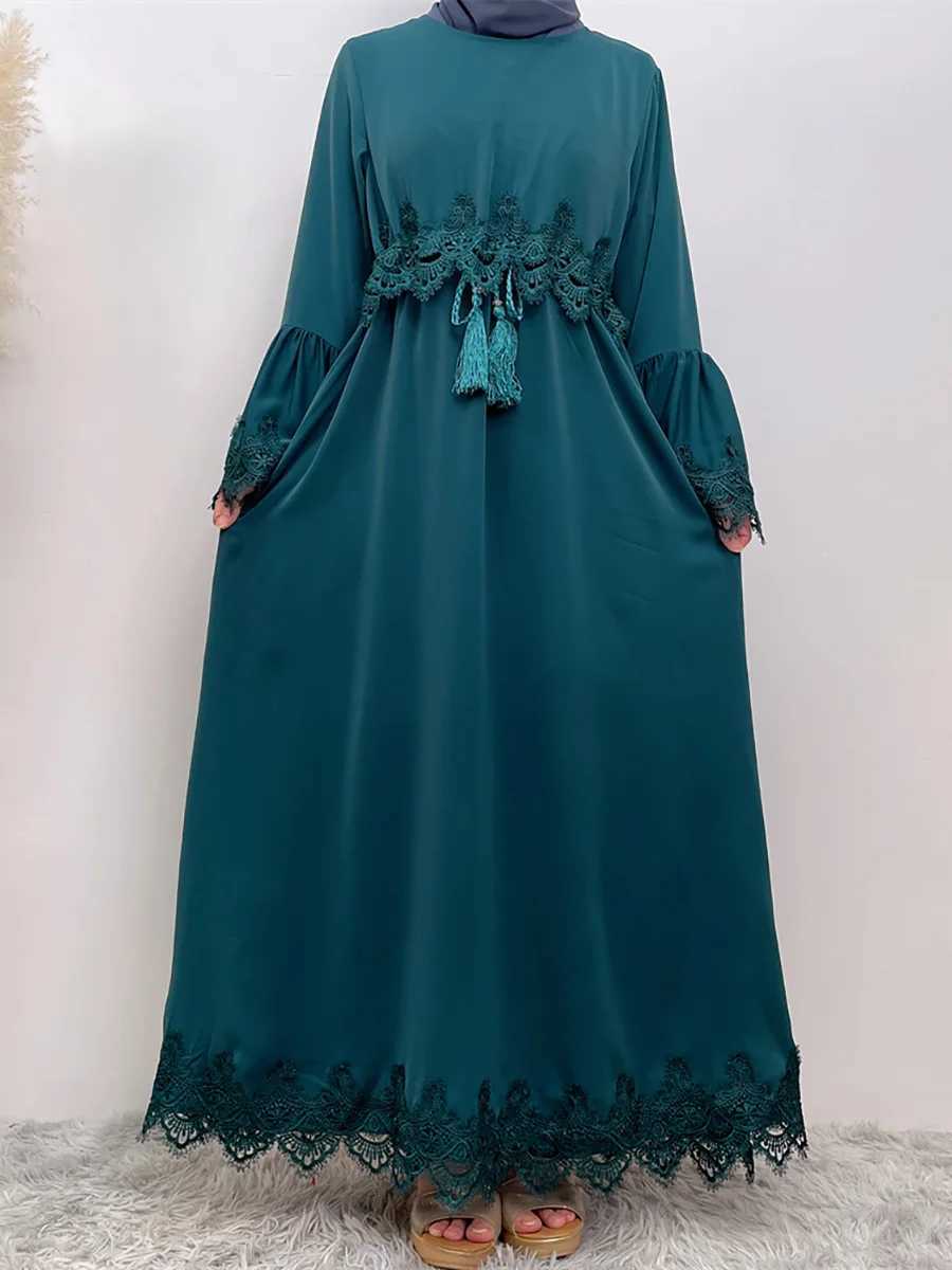 Muslim Middle East fashion casual elegant womens dress Arab Dubai Turkish womens lace dress Islamic patchwork robe dress X250514