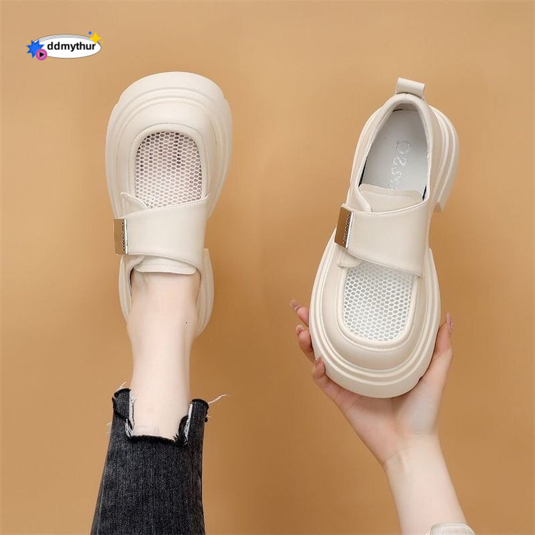 Breathable work breathable loafers for women 2024 summer new Velcro single thick sole mesh small leather shoes ddmythur