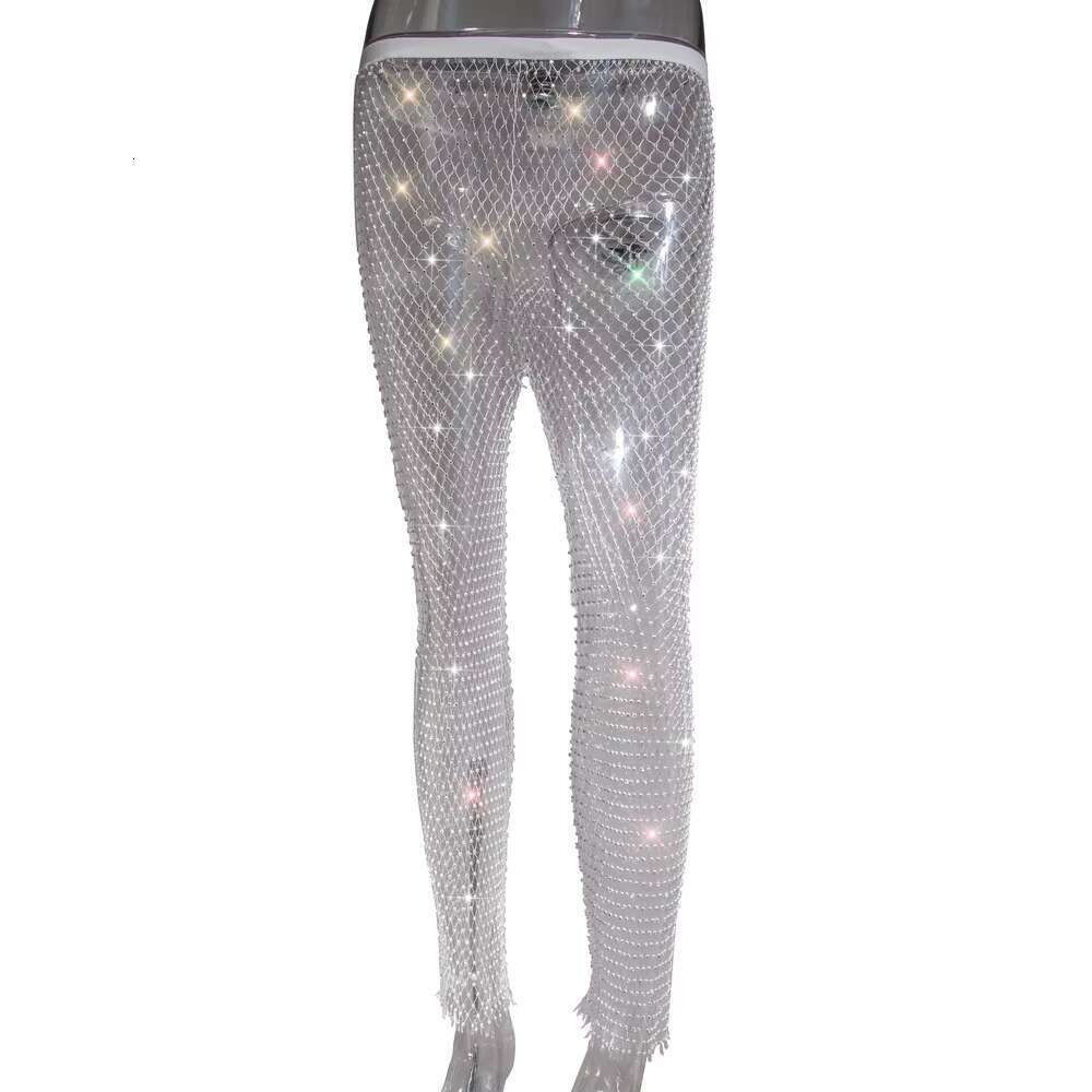 Hot Sale Fashion Stage Sexy Mesh Flashing Dia Waist Slimming Women's Fishnet Pant