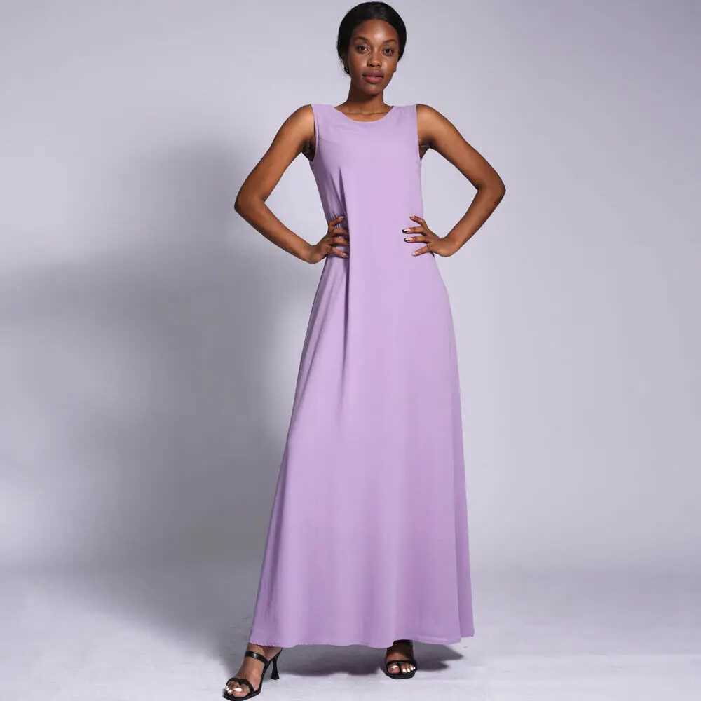 Slveless Inner Dress for Muslim Women Inner Dress Abaya Dubai Solid Color Maxi Robe Islamic Arab Bottom Dress Turkish Kaftan X250514