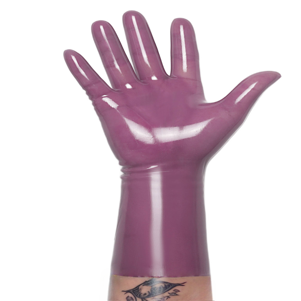 customized gloves rubber purple latex fetish wear handmade gloves mark Latex catsuit male fetish hood chlorine bodysuit