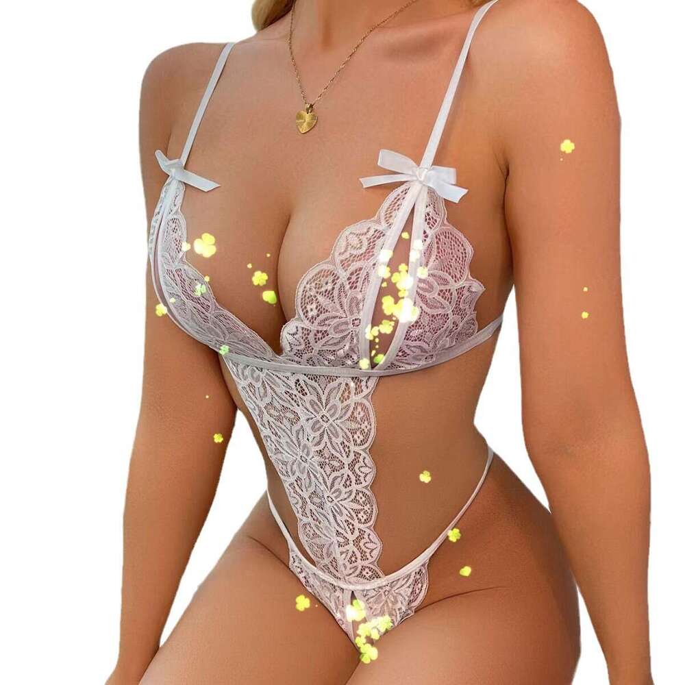 Sexy Lace Lingerie Sexy Lingerie With Leaked Milk V Neck Open Cut No Take Off Transparent Sexy Suit Lace Three Point Trial Jumpsuit KQ