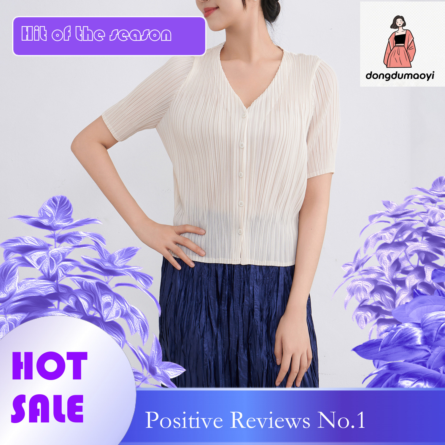 dongdumaoyi Miyake temperament, small outdoor outfit, women's summer new style, high-end feeling, slimming, simple and versatile short sleeved sh