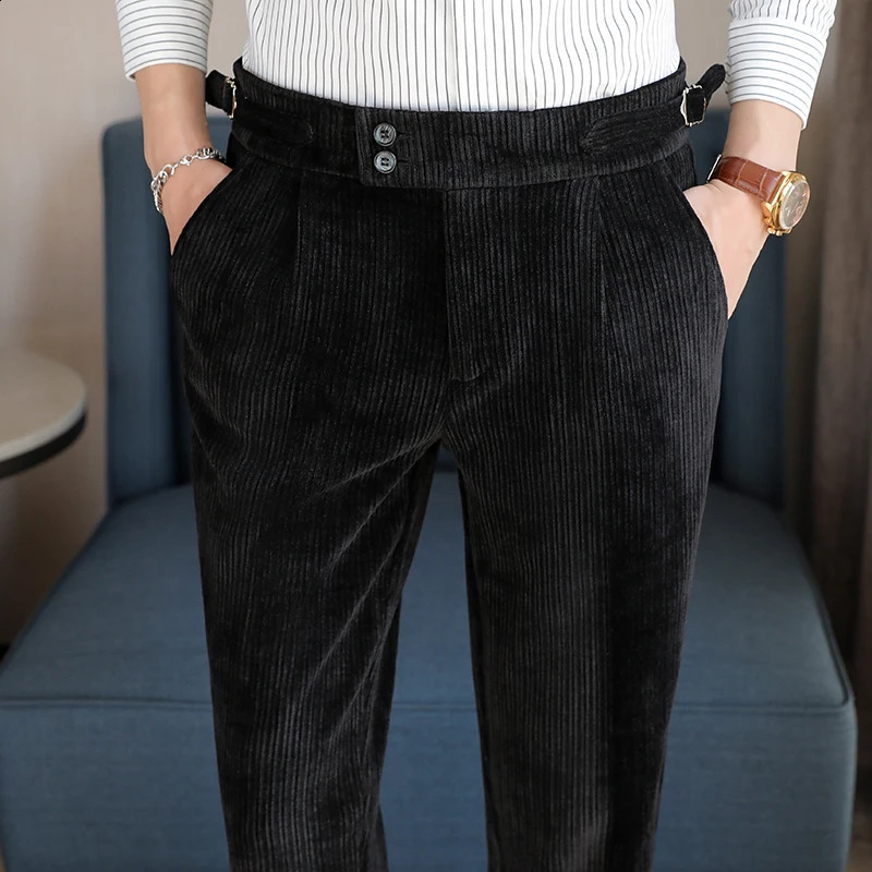 Light Chenille Neapolitan High Waist Casual Pants for Men Premium Feeling Slim Fit Mens Dress Pantspantalon 250513
